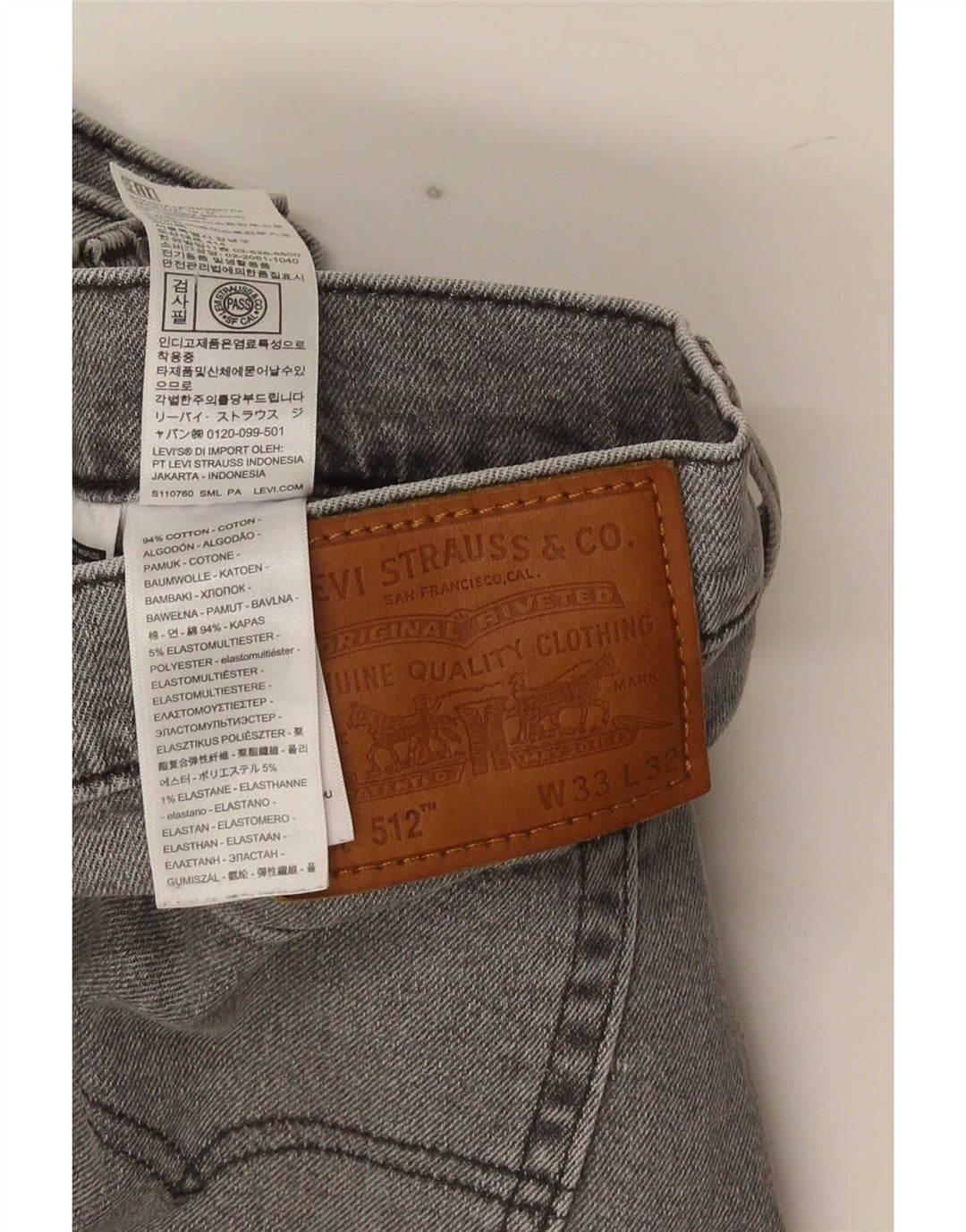 Levi's Mens 512 Slim Tapered Jeans W33 L32 Γκρι βαμβακερό