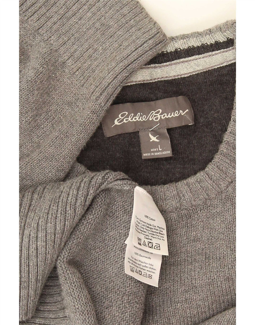Eddie Bauer Ανδρικό πουλόβερ με λαιμόκοψη, μεγάλο γκρι βαμβακερό