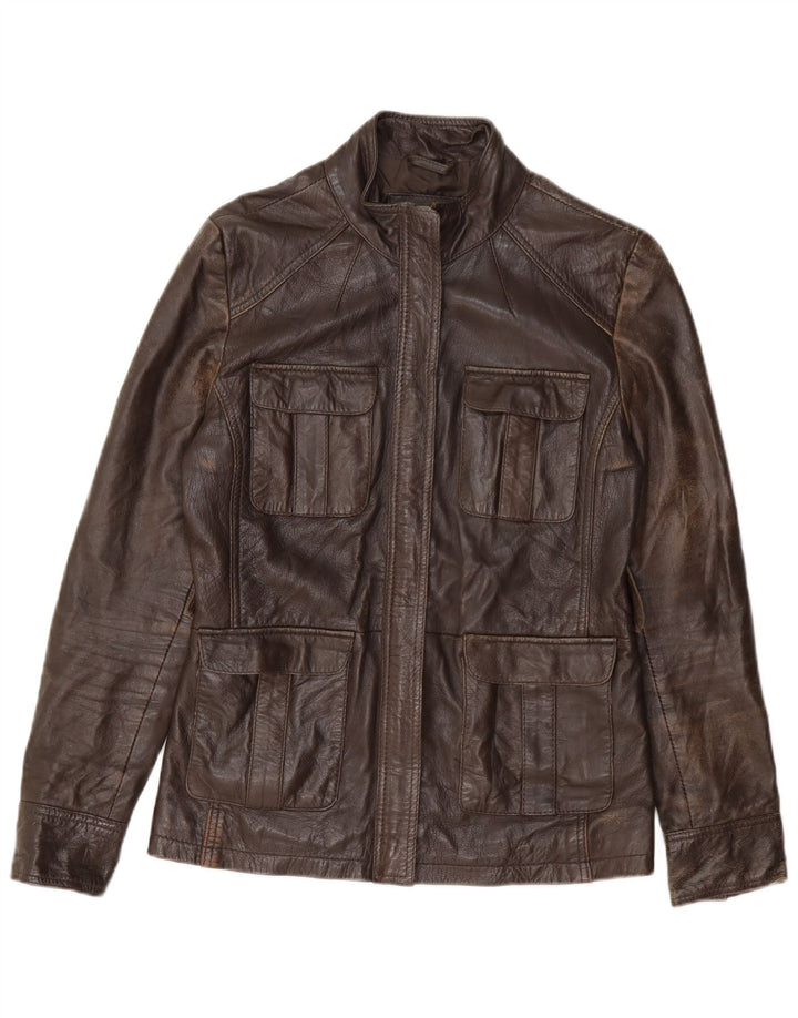 Chyston Womens Leather Utility Jacket UK 12 Medium Brown