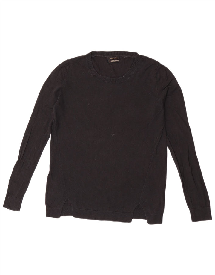 Massimo Dutti Γυναικείο πουλόβερ με λαιμόκοψη UK 14 μεσαίο μαύρο βαμβακερό