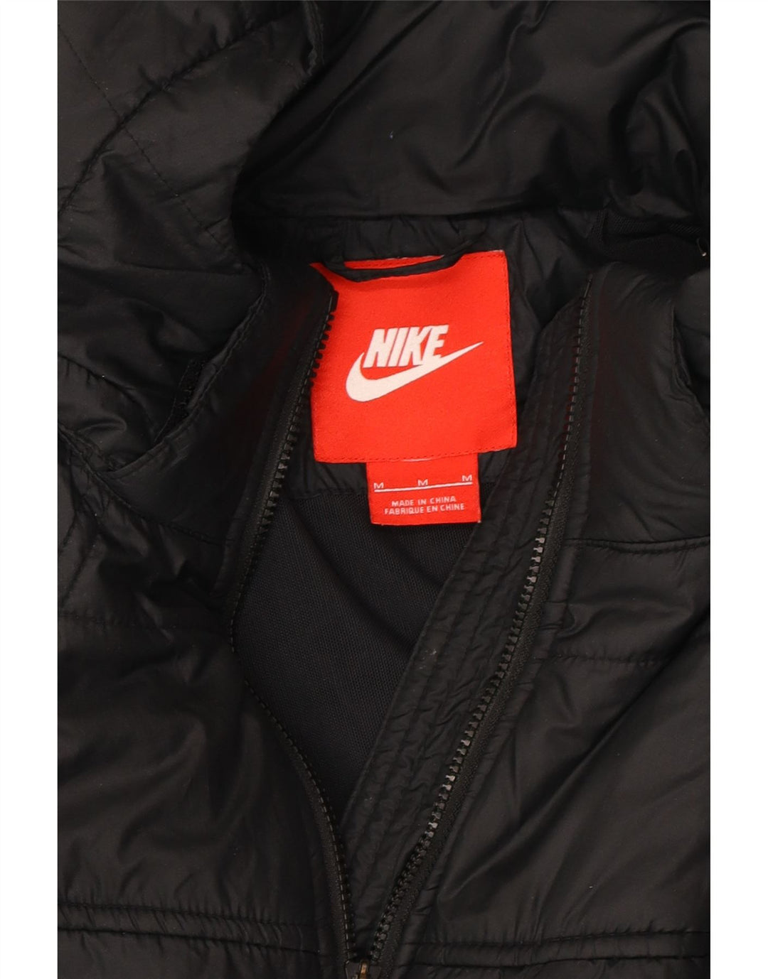 NIKE Womens Hooded Padded Coat UK 14 Medium Black Polyester Vintage Nike and Second-Hand Nike from Messina Hembry 