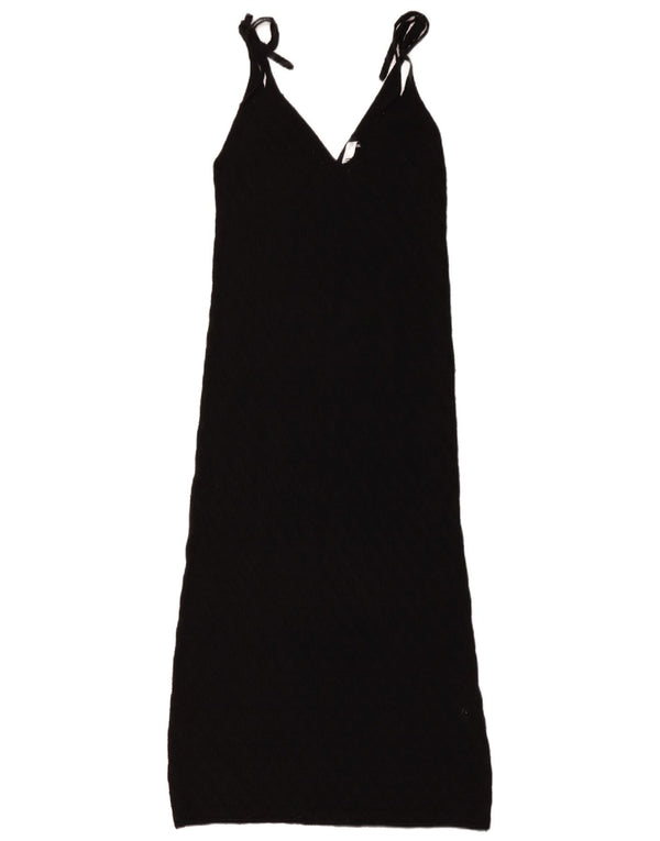 Zara Γυναικείο See Through Knit Maxi Φόρεμα UK 10 Small Black Cotton