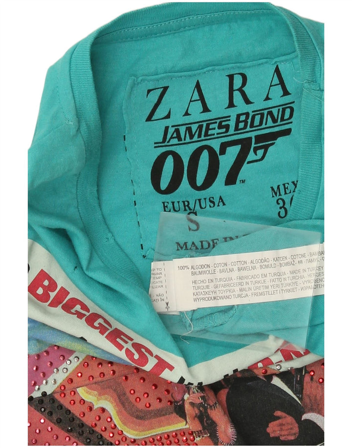 Zara Ανδρικό γραφικό T-Shirt Top Μικρό Μπλε Βαμβακερό