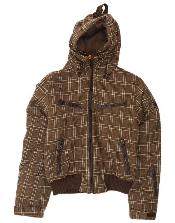 Canadiens Mens Hooded Bomber Jacket UK 38 Medium Khaki Check Polyester