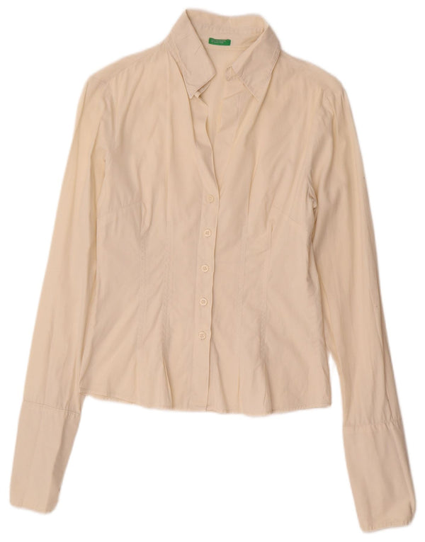 Benetton Womens Formal Shirt UK 6 XS Off White Cotton