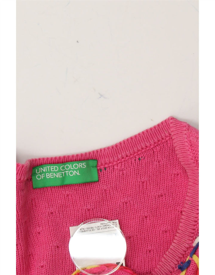 BENETTON Womens Cardigan Sweater UK 14 Medium Pink Argyle/Diamond Vintage Benetton and Second-Hand Benetton from Messina Hembry 