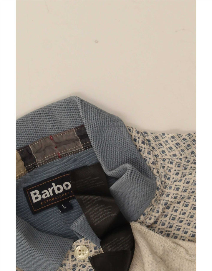 Ανδρικό μπλουζάκι πόλο Barbour μεγάλο γκρι γεωμετρικό βαμβακερό