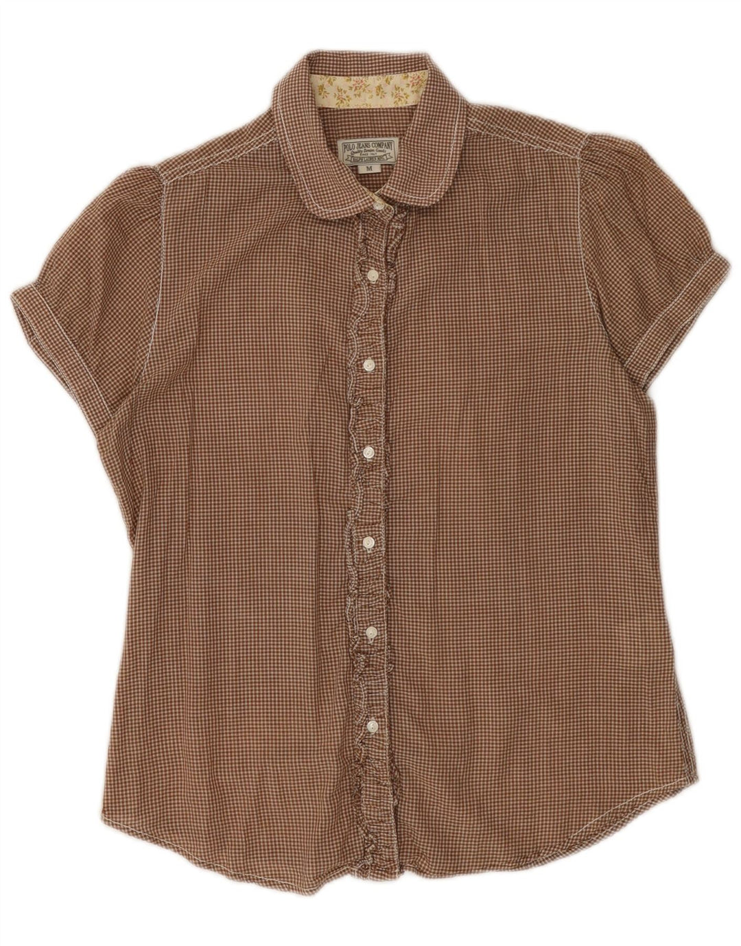 Γυναικείο κοντομάνικο πουκάμισο POLO RALPH LAUREN Μπλούζα UK 12 Μεσαίο καφέ