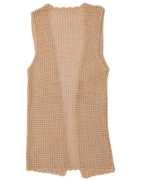 Vintage γυναικείο Longline See Through Cardigan πουλόβερ UK 10 Small Beige