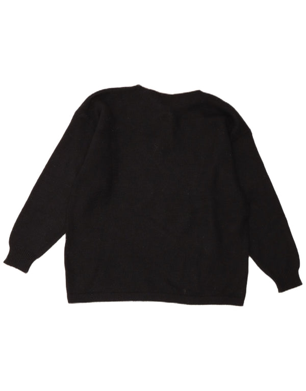 Vintage γυναικείο πουλόβερ με λαιμό polo UK 14 Medium Black Colourblock