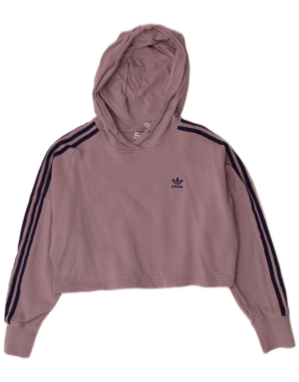 Γυναικεία Adidas Crop Oversized Hoodie Jumper UK 4 XS Pink Cotton