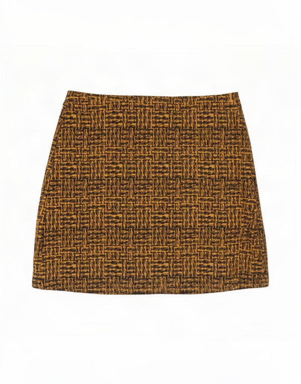 Marks & Spencer Γυναικεία Μίνι Φούστα UK 14 Μεγάλη W36 καφέ γεωμετρικός πολυεστέρας