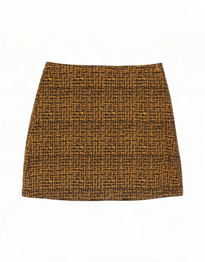 Marks & Spencer Γυναικεία Μίνι Φούστα UK 14 Μεγάλη W36 καφέ γεωμετρικός πολυεστέρας