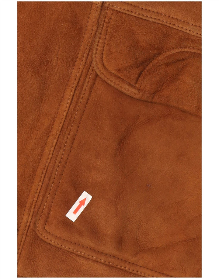 Vintage Ανδρικό Loose Fit Shearling Jacket IT 46 Small Brown Leather