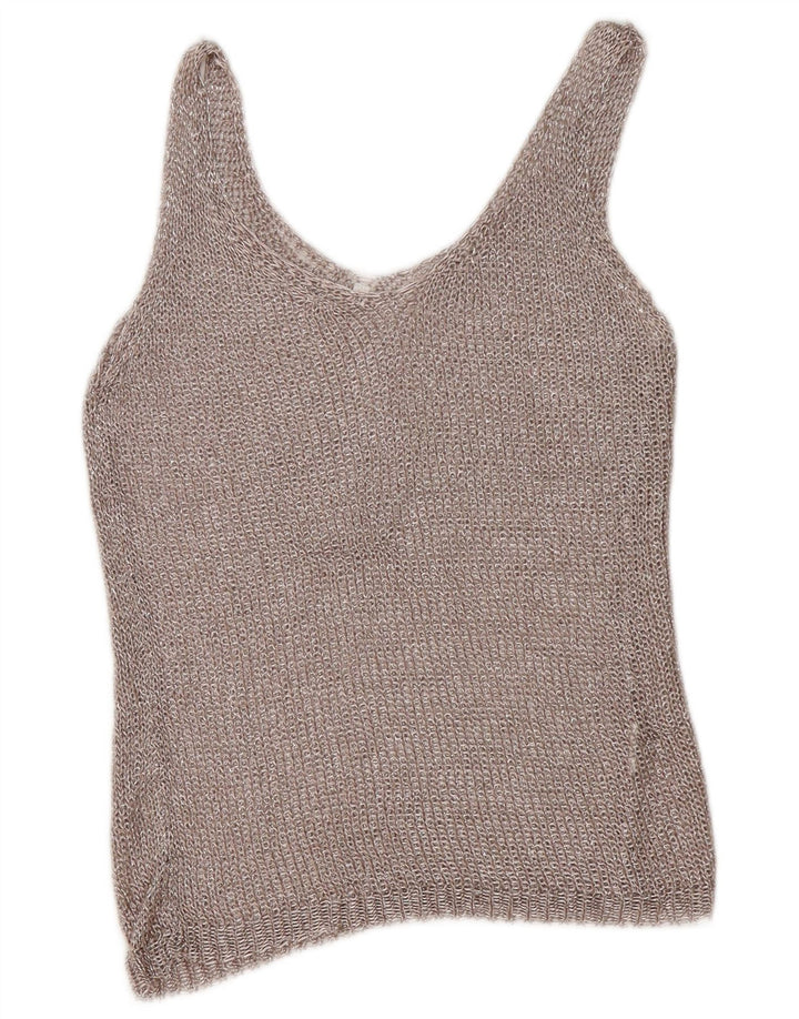 Vintage γυναικείο βελονάκι τοπ UK 12 Medium Silver