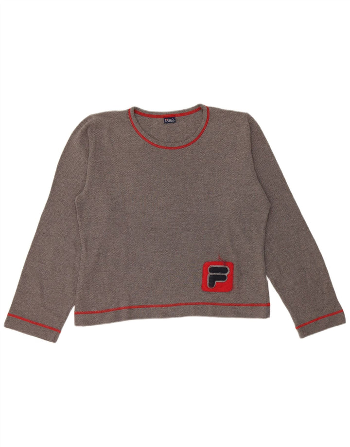 Fila Γυναικείο Crop Graphic Top Μακρυμάνικο UK 16 Large Grey