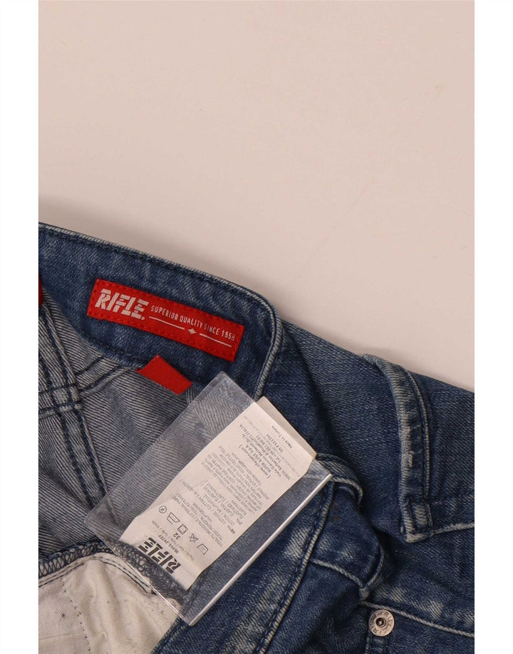Rifle Mens Distressed Slim Jeans W32 L34 Μπλε βαμβακερό