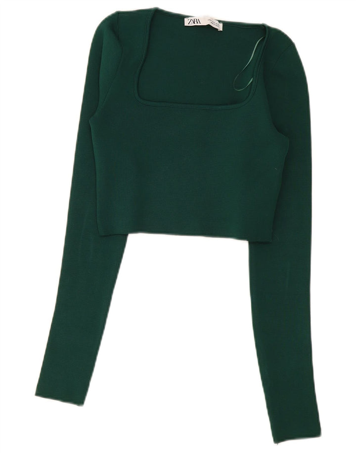 Zara Γυναικείο Crop Top Μακρύ μανίκι UK 8 Small Green Polyester