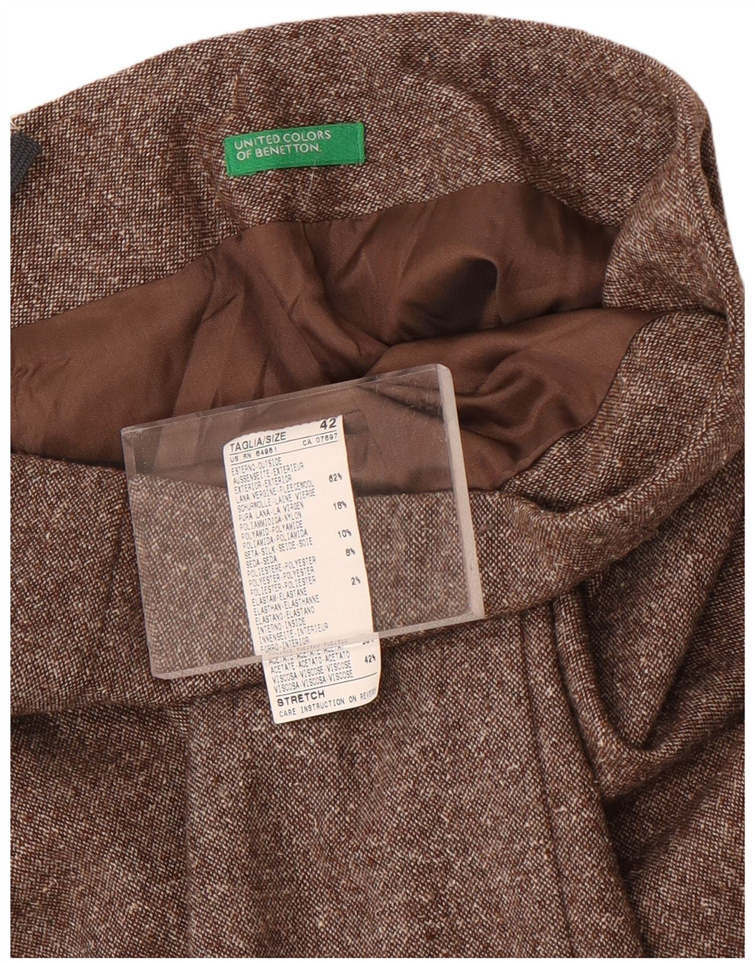 Γυναικεία Μίνι ίσια φούστα Benetton IT 42 Medium W28 Μάλλινη με καστανό χρώμα