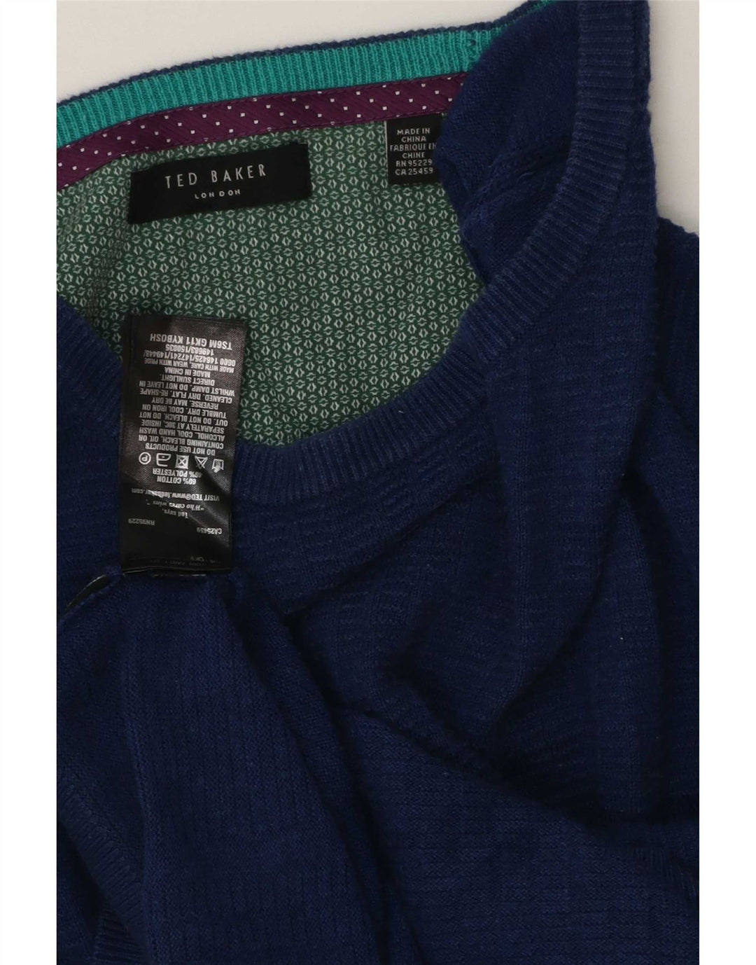 Ted Baker Ανδρικό πουλόβερ με λαιμόκαυστο, μεγάλο μπλε βαμβακερό