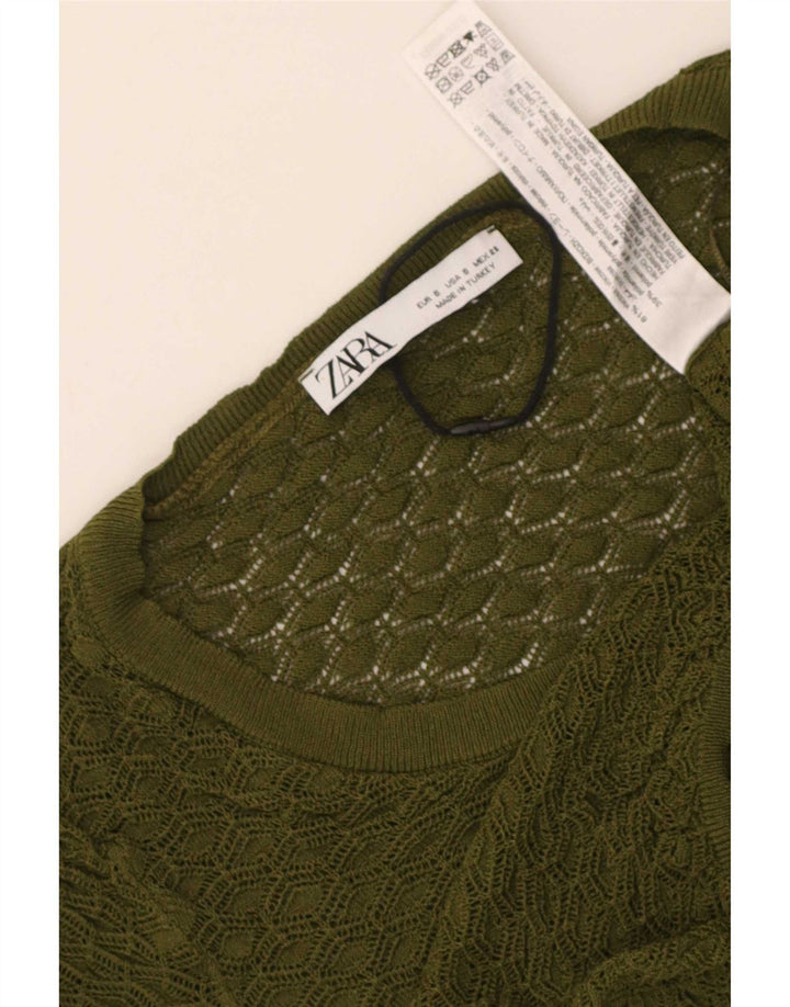 Zara Γυναικεία Crop Μπλούζα Τοπ UK 8 Μικρή Χακί Βισκόζη
