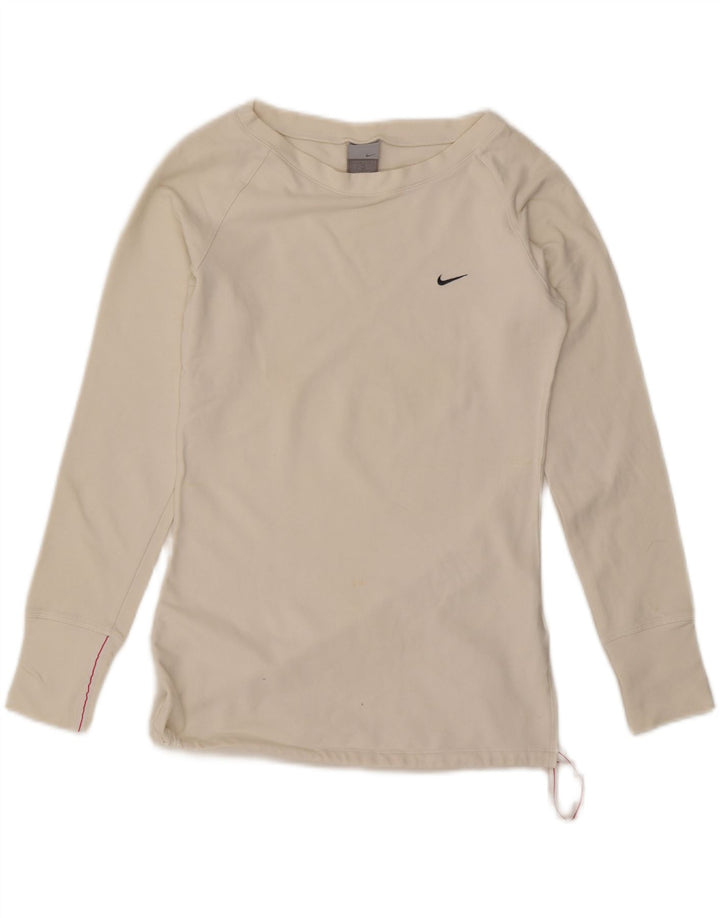 Γυναικείο τοπ Nike μακρυμάνικο UK 10/12 μεσαίο λευκό βαμβακερό