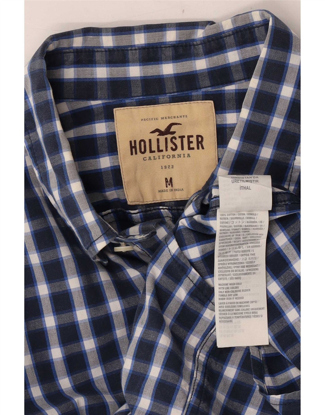 Ανδρικό πουκάμισο Hollister, μεσαίο μπλε βαμβακερό Gingham