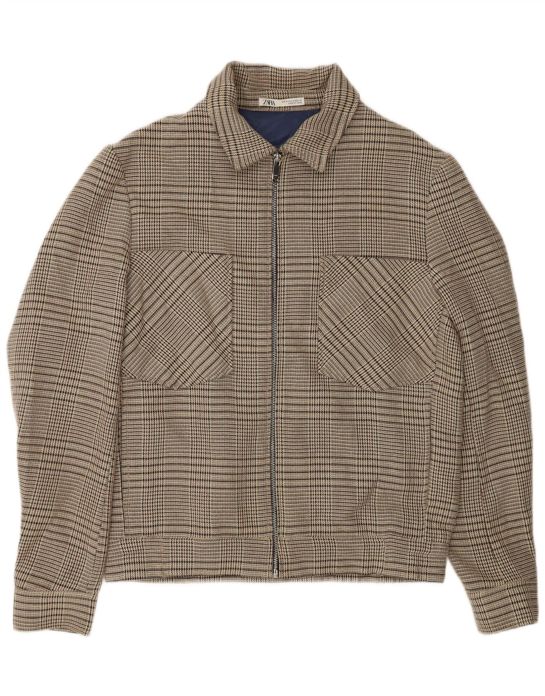 Zara Γυναικείο μπουφάν μπουφάν με φερμουάρ UK 14 Medium Beige Check Polyester