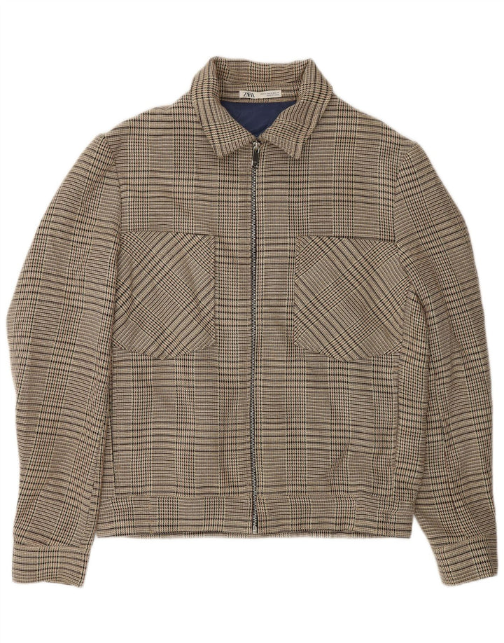 Zara Γυναικείο μπουφάν μπουφάν με φερμουάρ UK 14 Medium Beige Check Polyester