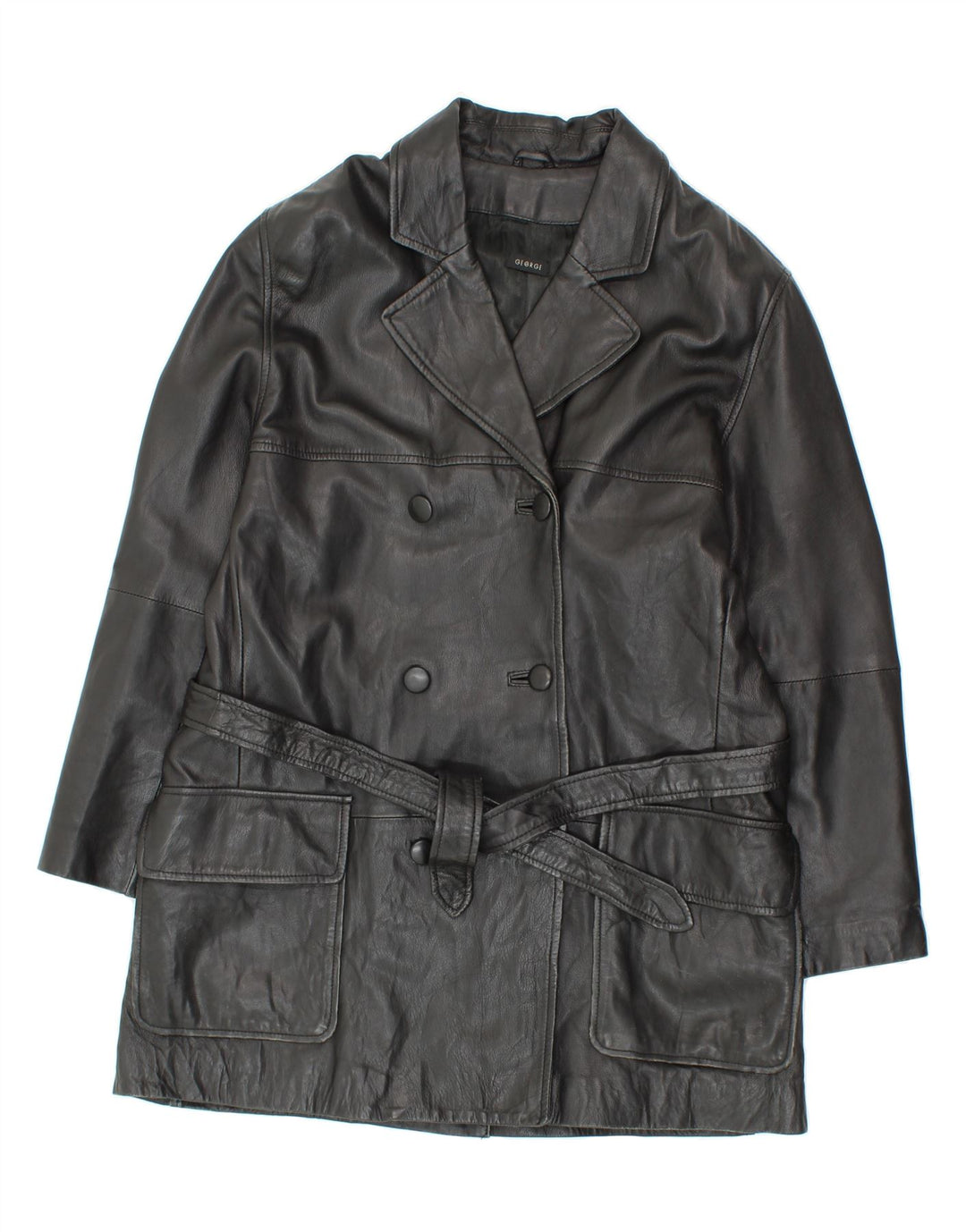 GEORGE Womens Leather Coat UK 16 Large Black Leather Vintage George and Second-Hand George from Messina Hembry 