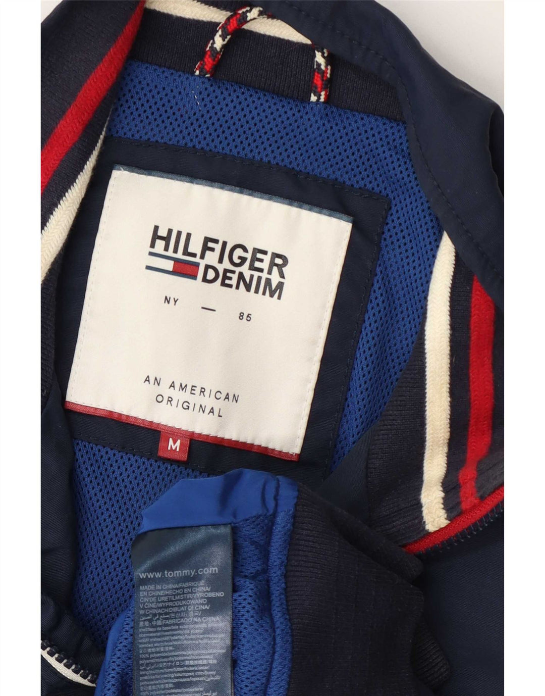 Ανδρικό μπουφάν Tommy Hilfiger UK 38 Medium Navy Blue ριγέ πολυαμίδιο