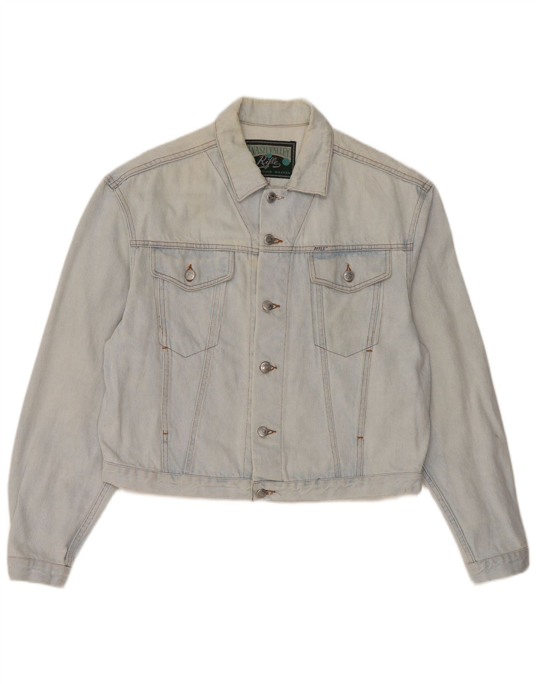 RIFLE Γυναικείο Crop Oversized Τζιν μπουφάν UK 10 Small Blue Cotton