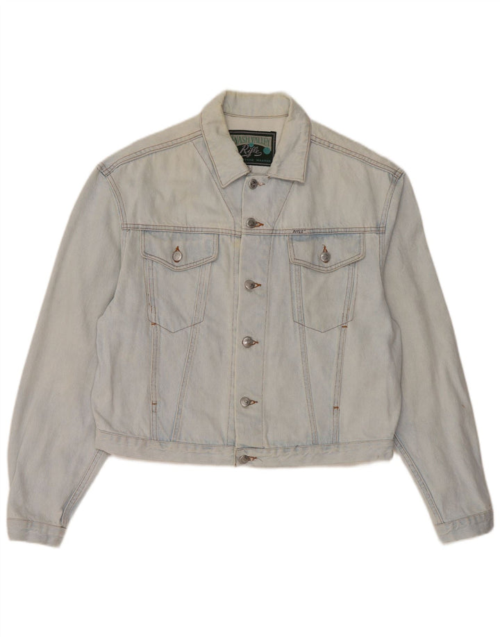 RIFLE Γυναικείο Crop Oversized Τζιν μπουφάν UK 10 Small Blue Cotton