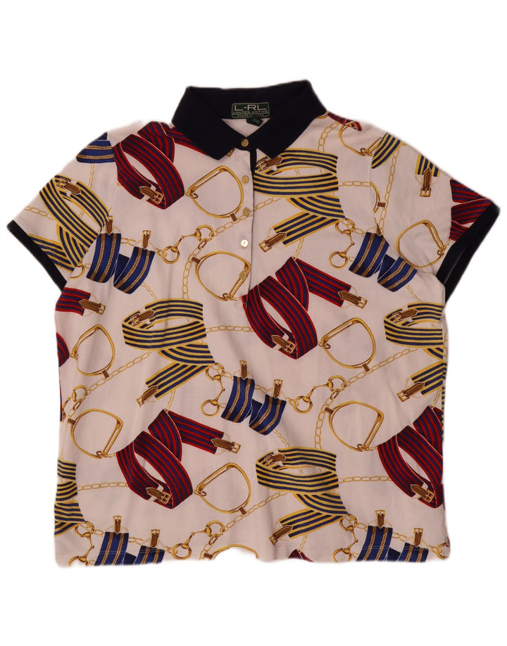 Ralph Lauren Γυναικείο μπλουζάκι πόλο με Abstract Pattern ιππασίας 2XL λευκό βαμβακερό