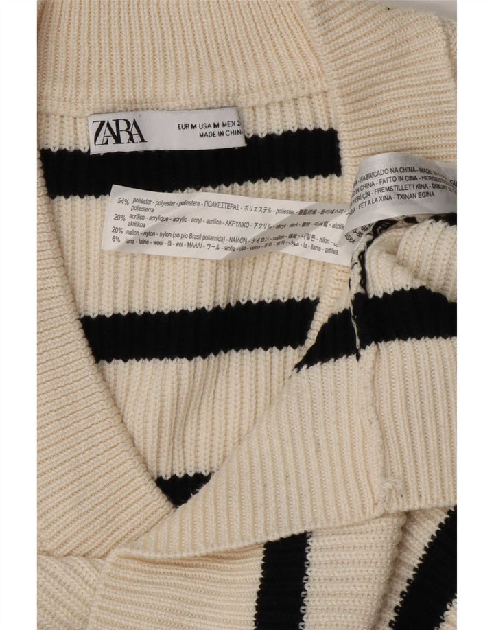 Zara Γυναικείο Γιλέκο Tank Top UK 14 Medium Off White Ριγέ Πολυεστέρας