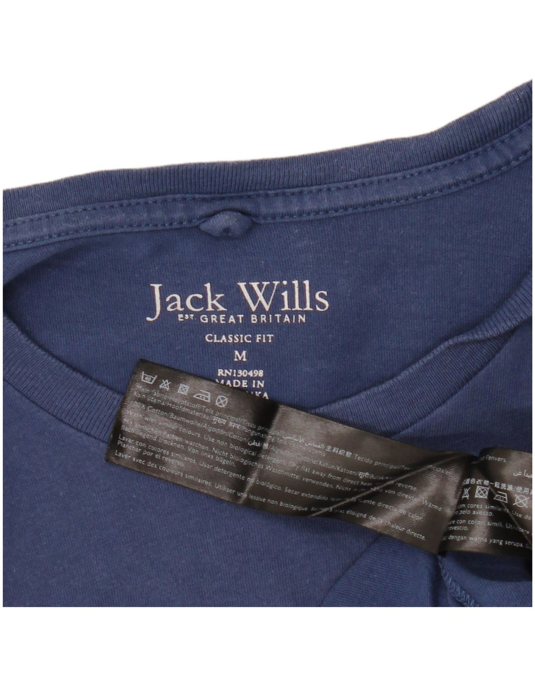 Jack Wills Ανδρικό T-Shirt Κλασική Εφαρμογή Μπλουζάκι από μεσαίο μπλε βαμβακερό