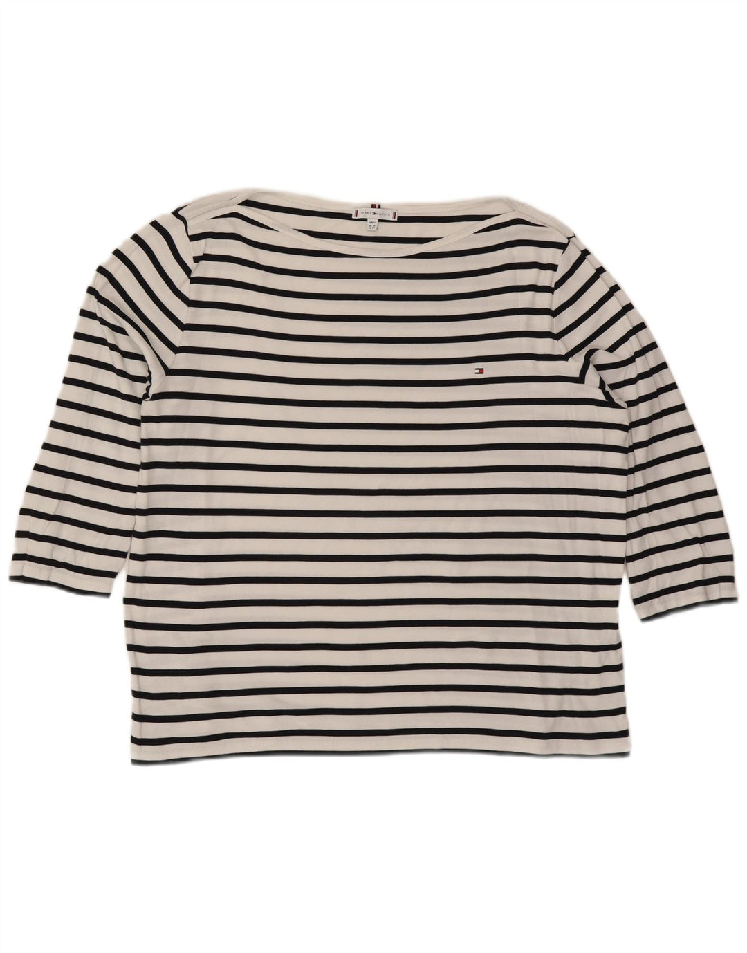 TOMMY HILFIGER Γυναικείο τοπ 3/4 μανίκι UK 24 4XL Λευκό βαμβακερό ριγέ