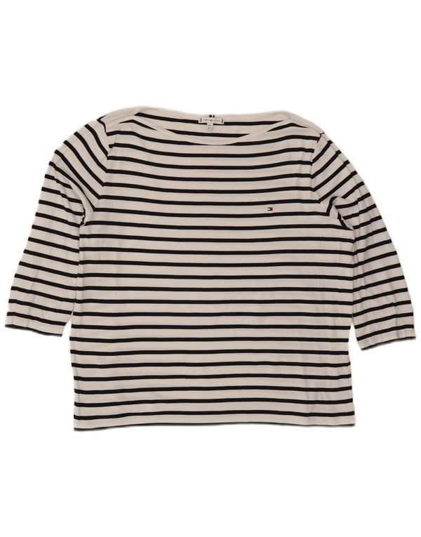 TOMMY HILFIGER Γυναικείο τοπ 3/4 μανίκι UK 24 4XL Λευκό βαμβακερό ριγέ