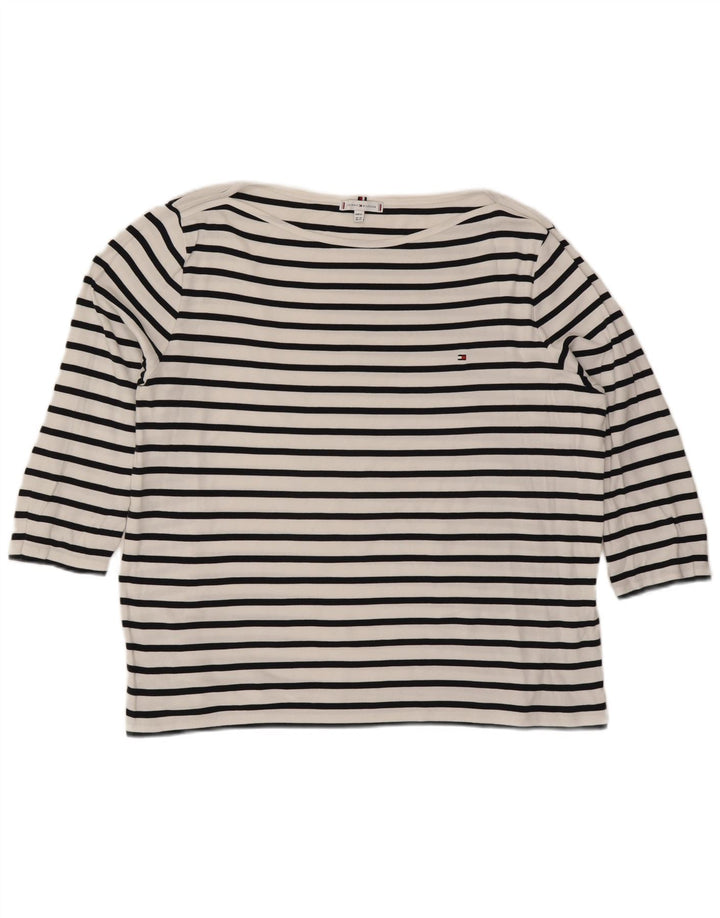 TOMMY HILFIGER Γυναικείο τοπ 3/4 μανίκι UK 24 4XL Λευκό βαμβακερό ριγέ