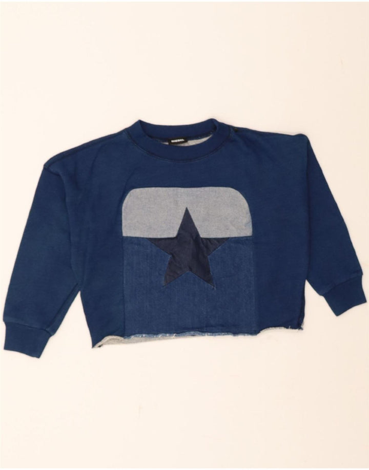 DIESEL Womens Crop Sweatshirt Jumper UK 14 Medium Navy Blue Colourblock Vintage Diesel and Second-Hand Diesel from Messina Hembry 