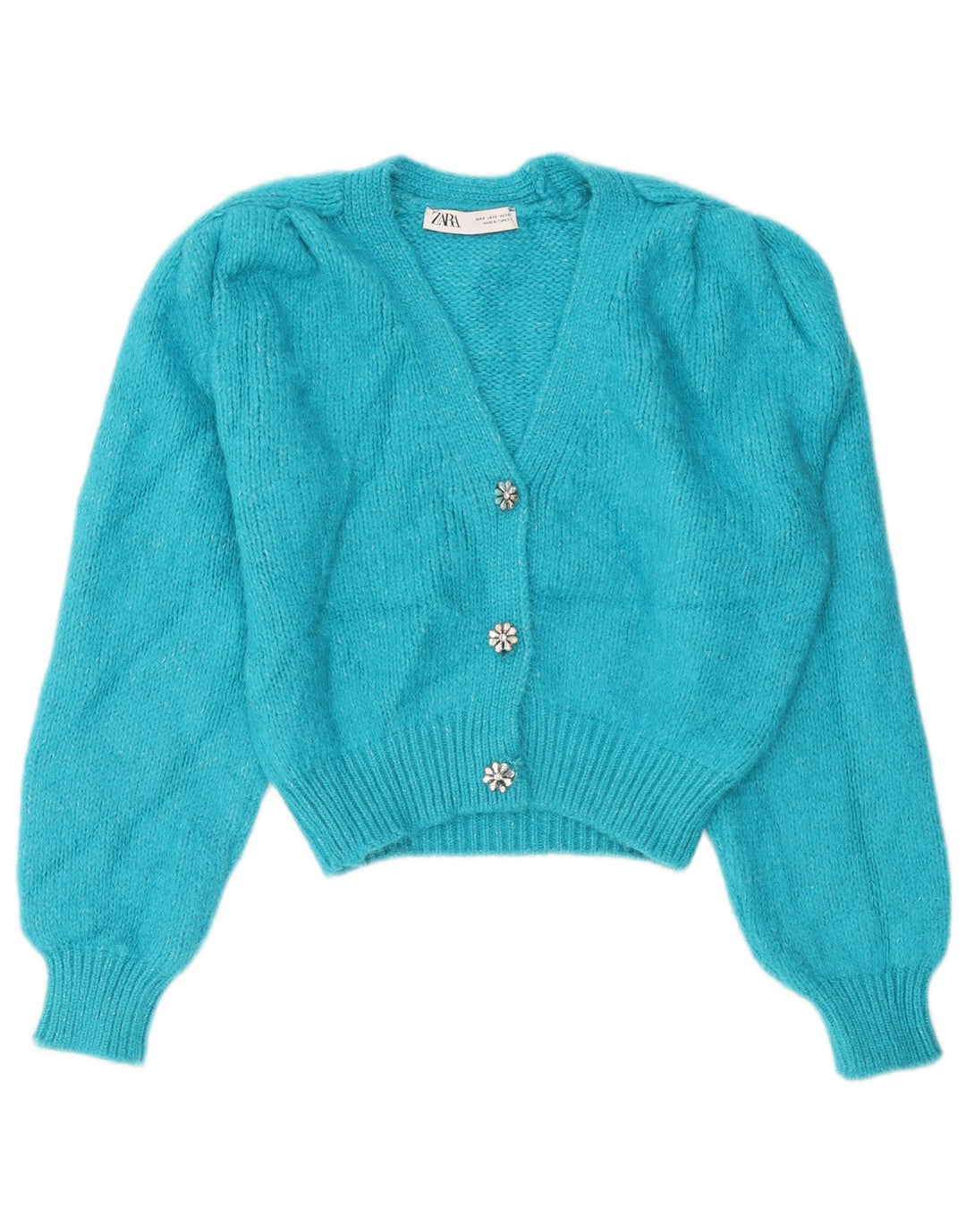 Γυναικείο πουλόβερ ZARA Crop Cardigan UK 10 Small Blue Acrylic