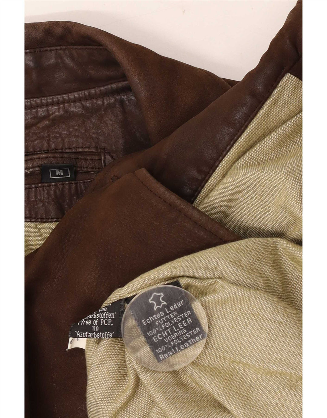 Vintage Ανδρικό Loose Fit 3 Κουμπιά Δερμάτινο Μπουφάν UK 38 Μεσαίο Καφέ