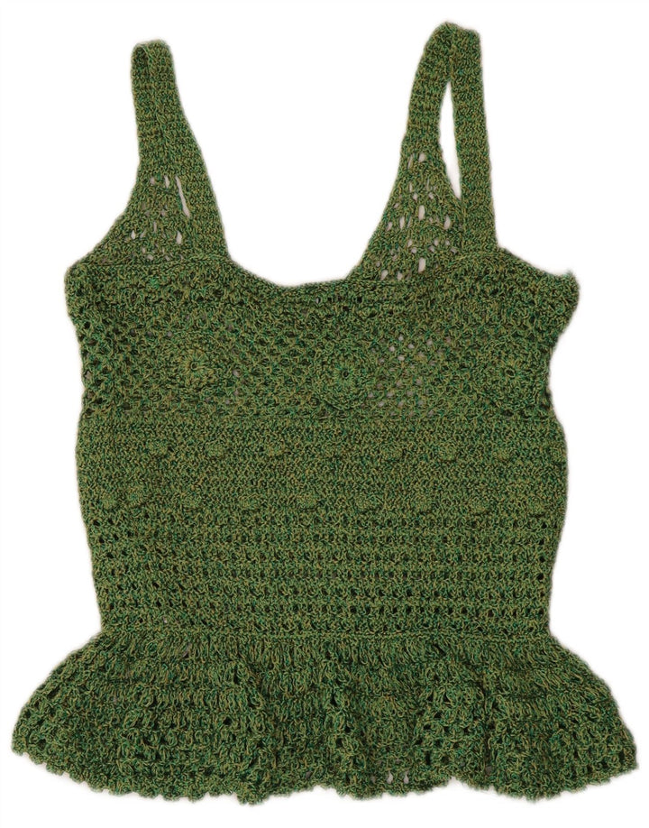 Zara Γυναικείο Crochet Cami Top UK 8 Small Green Polyester