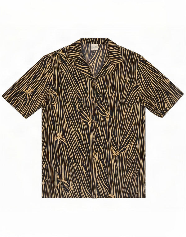 Vintage γυναικείο κοντομάνικο πουκάμισο EU 38 Medium Black Animal Print