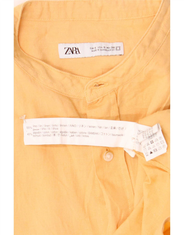 Ανδρικό πουκάμισο Zara Μικρό κίτρινο λινό