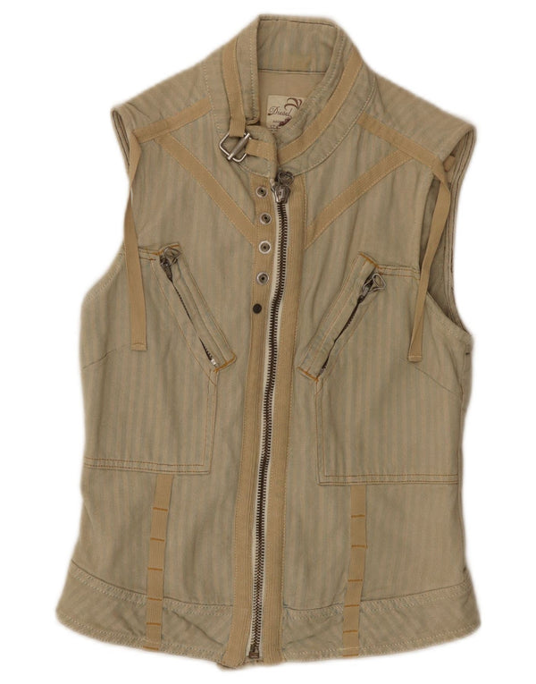 Diesel Womens Gilet UK 6 XS Μπεζ ριγέ βαμβακερό
