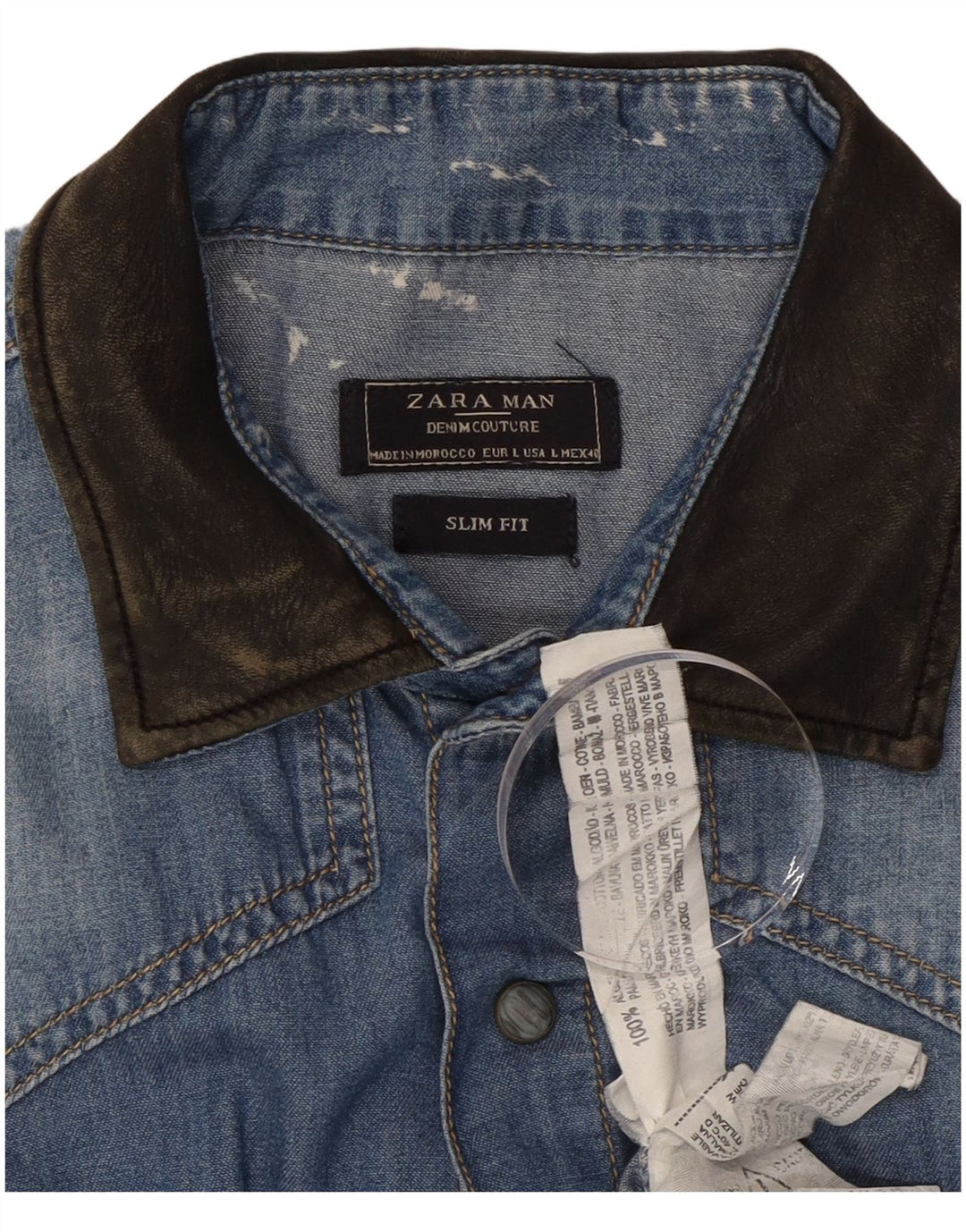ZARA Mens Slim Fit Denim Shirt Large Blue Cotton
