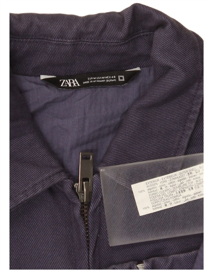 Zara Ανδρικό Bomber Jacket UK 38 Medium Navy Blue Cotton
