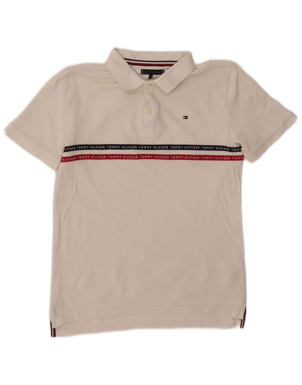 Tommy Hilfiger Boys Graphic Polo Shirt 13-14 Years White Colourblock Cotton