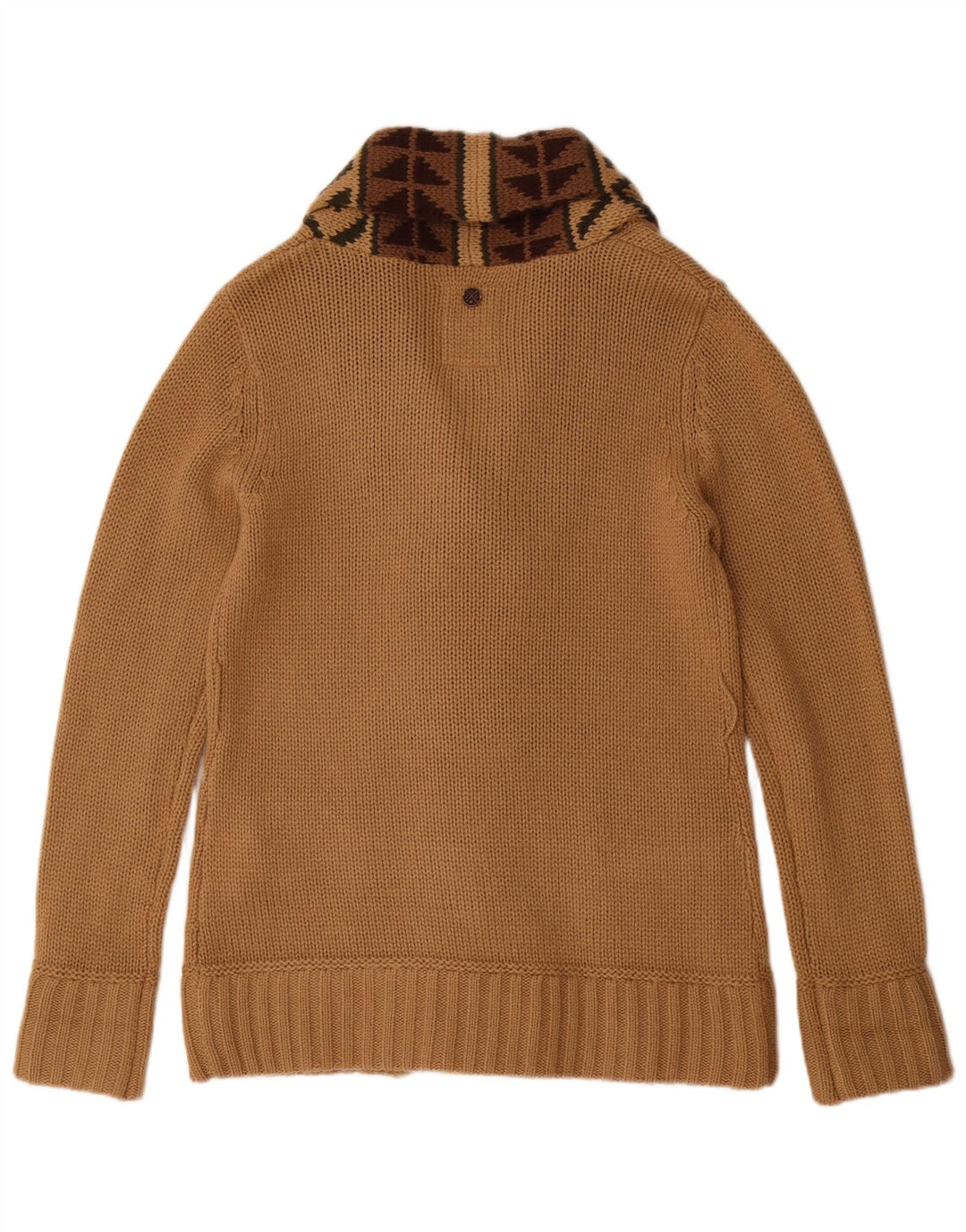 KHUJO Γυναικείο πουλόβερ ζακέτα UK 16 Μεγάλο μπεζ γεωμετρικό ακρυλικό